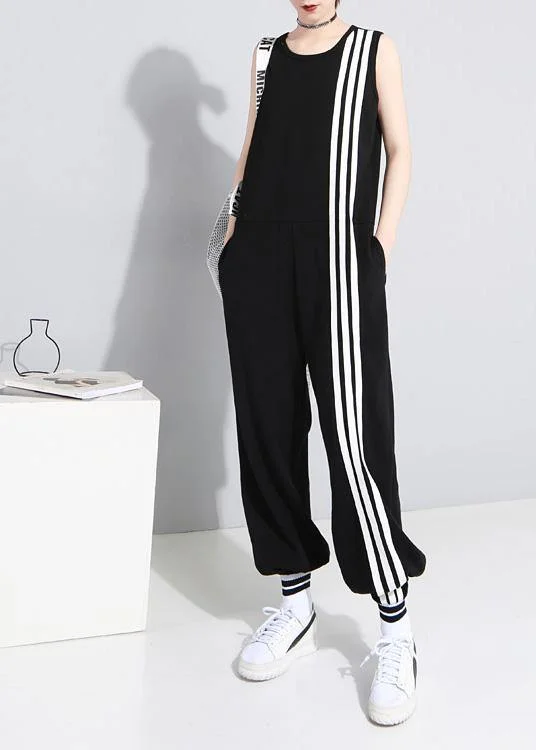 2024 black fashion cotton linen sleeveless tops casual jumpsuit pants