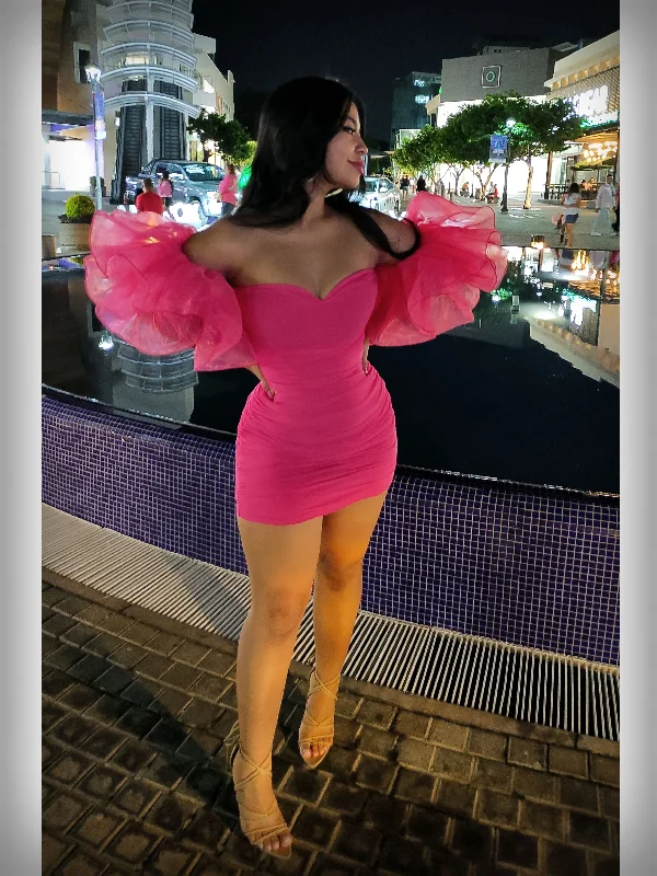 Spring/Summer Birthday Bodycon Pink Frill Off Shoulder Sexy Dress,Trendy Short Homecoming Dress Y5419