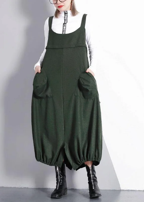 French green cotton tunics for women sleeveless Maxi fall Dresses