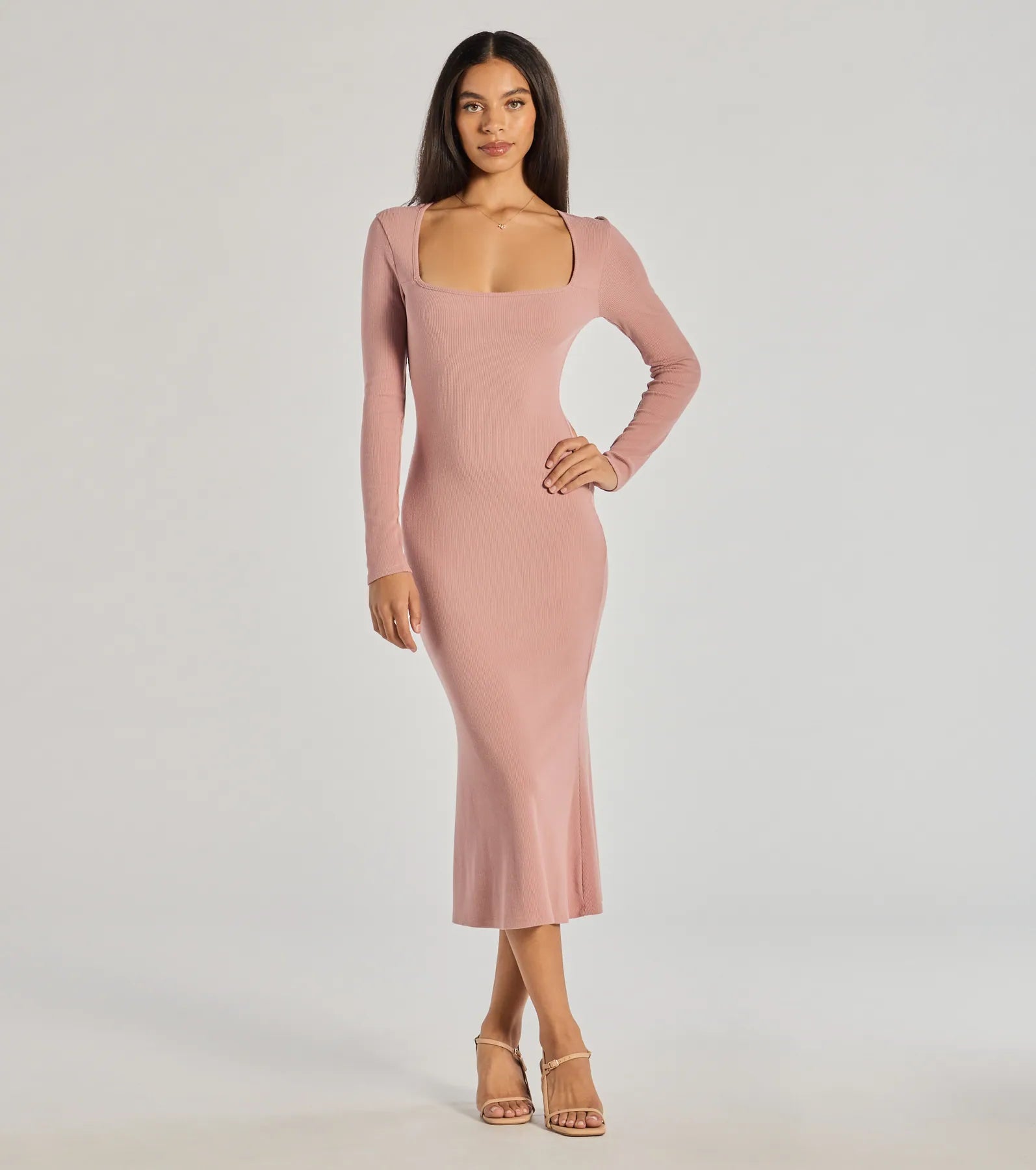 Basic Cutie Long Sleeve Knit Midi Dress