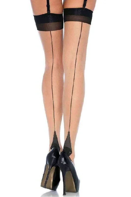 Sheer Spandex Cuban Heel Seamed Stockings