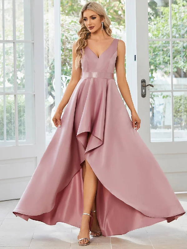 High Low A Line Belted Stain Wholesale Prom Dresses