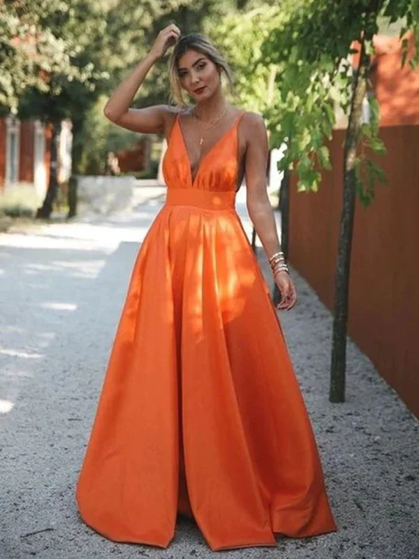 Orange Charming Cheap Modest Spaghetti Strap Pretty Long Prom Dresses, PD1266